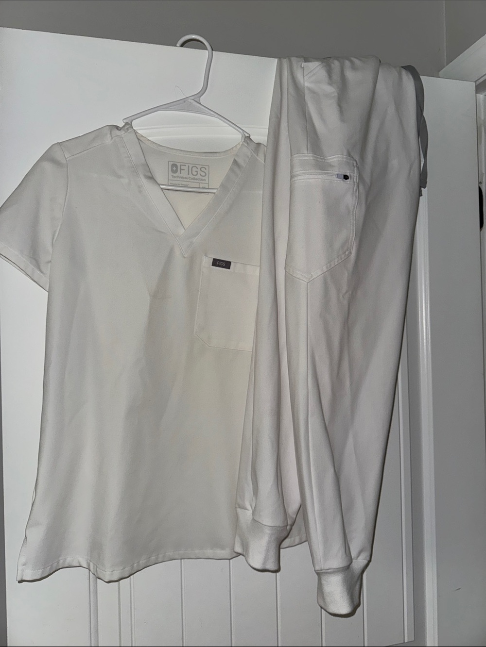 Figs optic white top and joggers